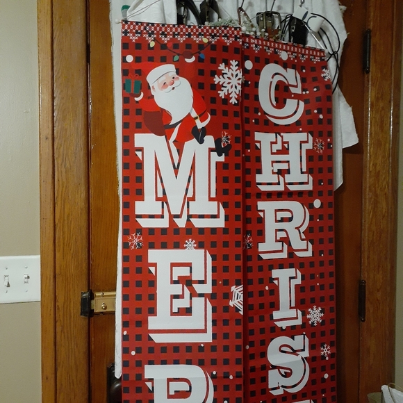 New Merry Christmas Banner Set Buffalo Plaid Photo Op Decoration - Picture 4 of 14